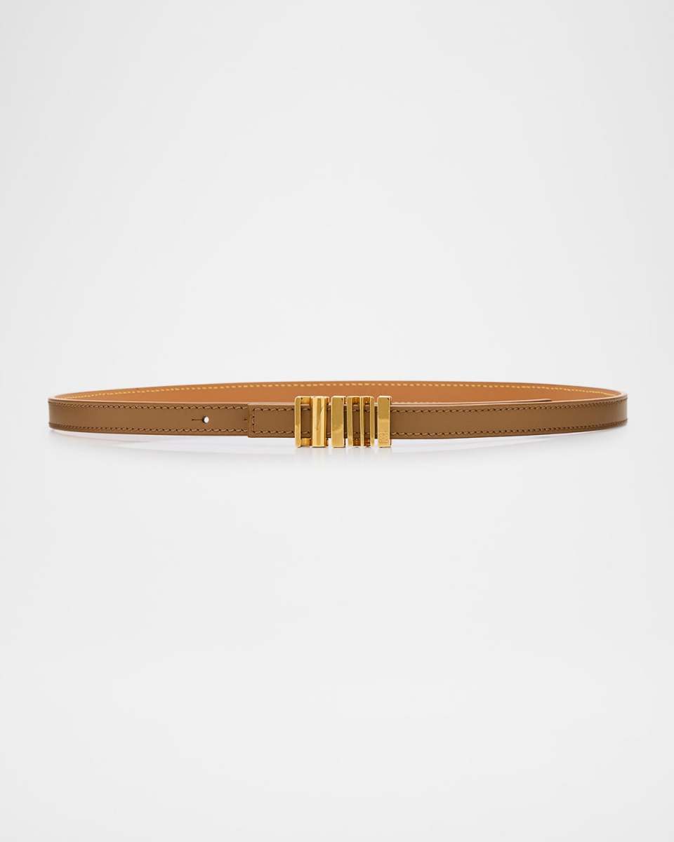 Graphic Buckle Leather Skinny Belt
